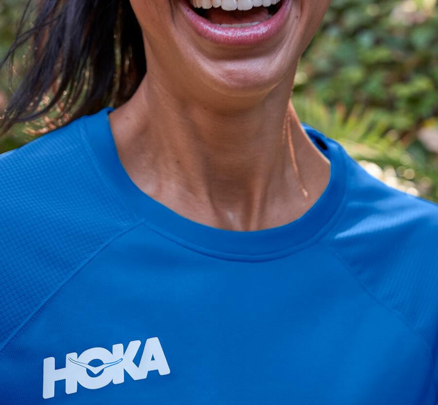 Hoka One One Performance Lång Sleeve Top Dam - Blå - TSFPC-1627